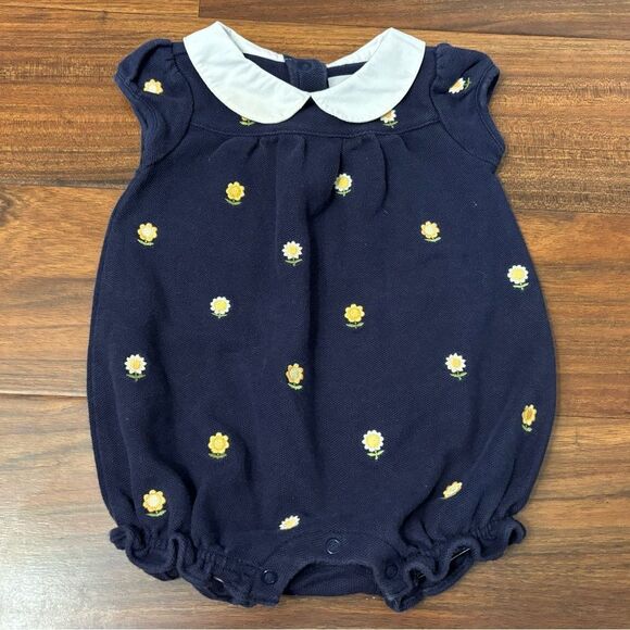 Gymboree navy embroidered flowers short sleeve romper - Picture 1 of 4